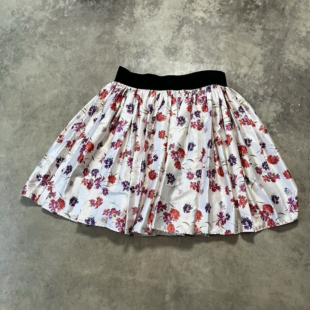 Fiorucci Skirt Womens XL‎ Floral Mini Flowy Elastic Waist Back Zip